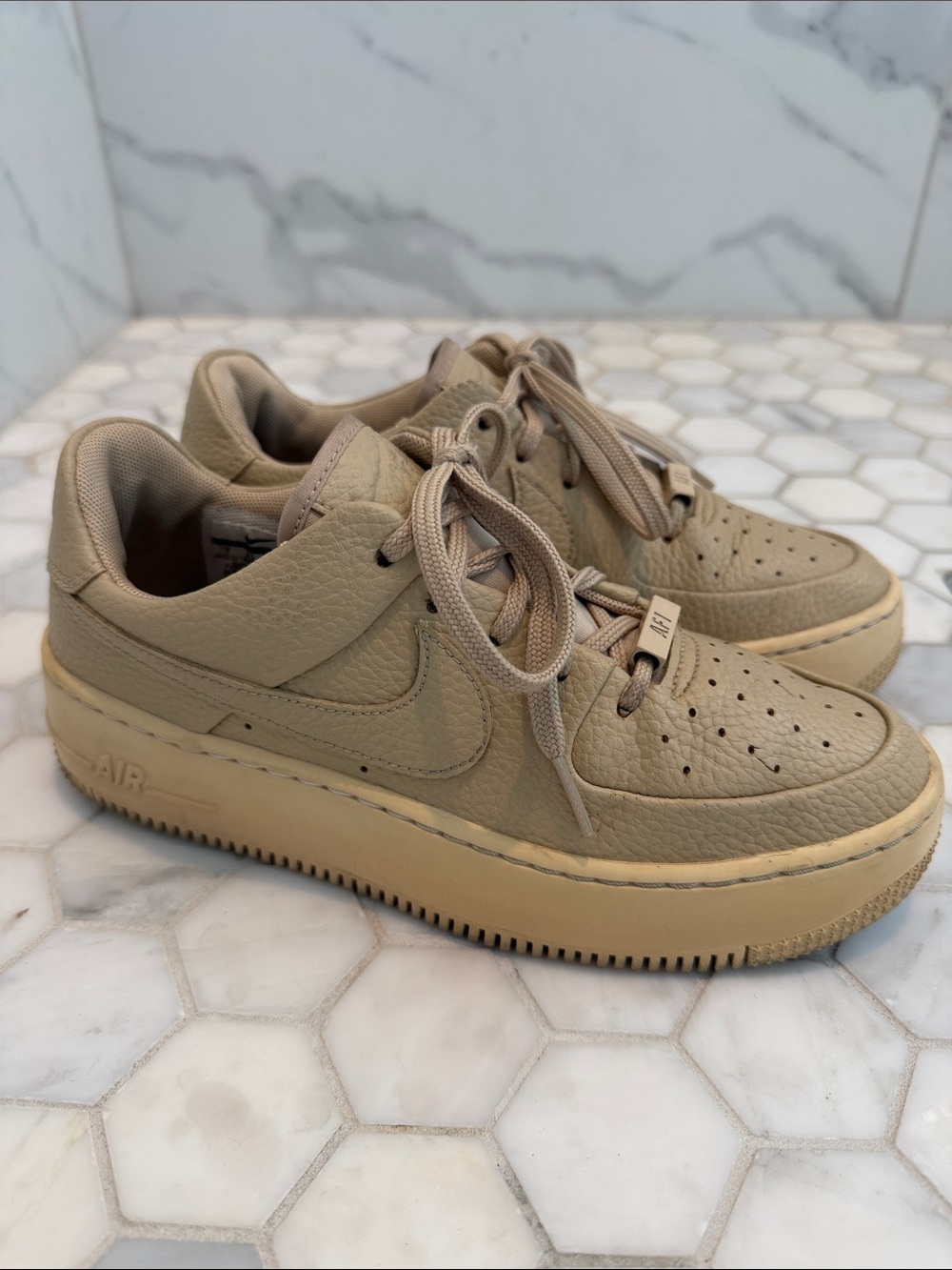 Nike Air Force 1 Sage Low Platform Lace Up Sneakers In Desert Ore Tan Size 7